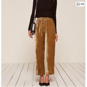 Reformation Gold‎ Velvet Silk blend Stephan Pull on Pants wide straight leg XS